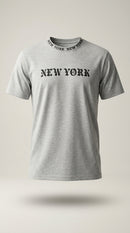 Tricou gri pentru bărbați cu imprimeu 'new york' și guler personalizat, stil casual urban