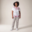 Tricou cu imprimeu floral și șnur, alb — purtat, din față