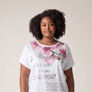 Tricou cu imprimeu floral și șnur, alb — tryon_apropiat