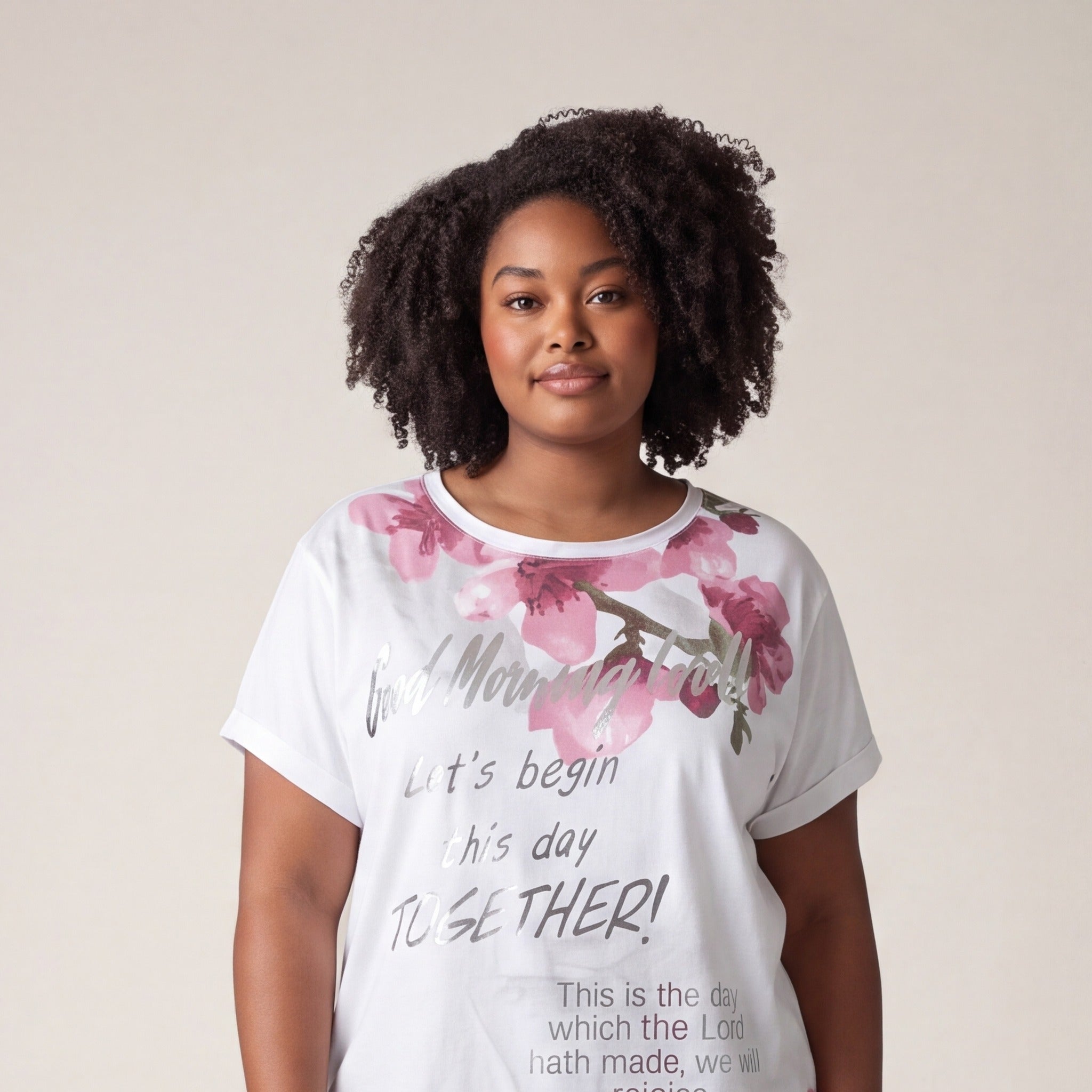 Tricou cu imprimeu floral și șnur, alb — tryon_apropiat