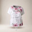 Tricou cu imprimeu floral și șnur, alb — vedere din față