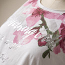 Tricou cu imprimeu floral și șnur, alb — detaliu material