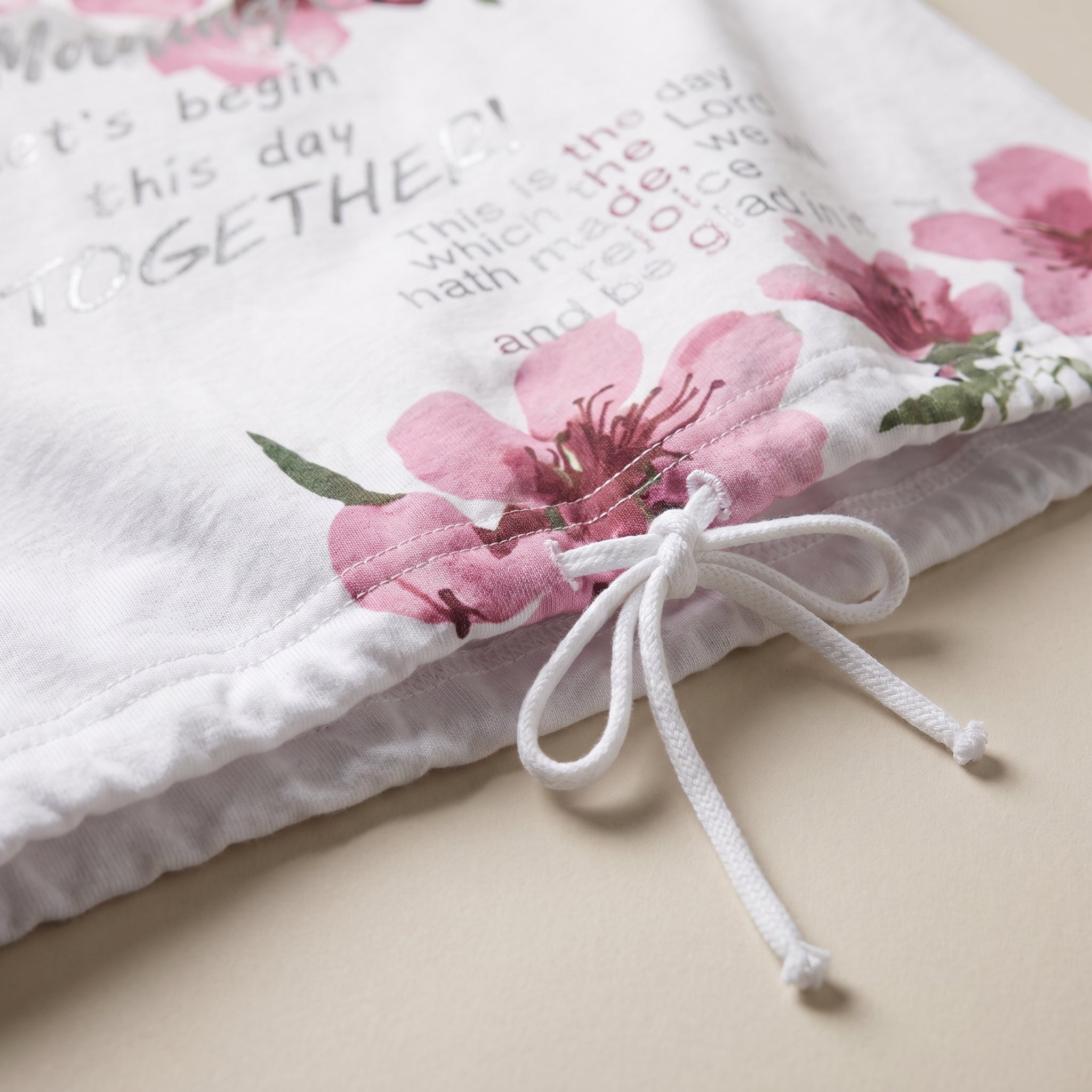 Tricou cu imprimeu floral și șnur, alb — detail_constructie