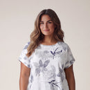 Tricou cu imprimeu floral și șnur în talie — tryon_apropiat
