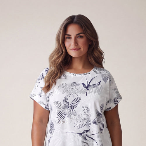 Tricou cu imprimeu floral și șnur în talie — tryon_apropiat