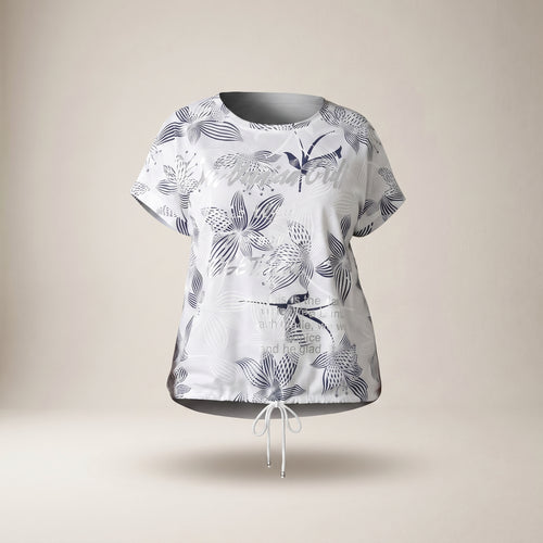 Tricou cu imprimeu floral și șnur în talie — vedere din față