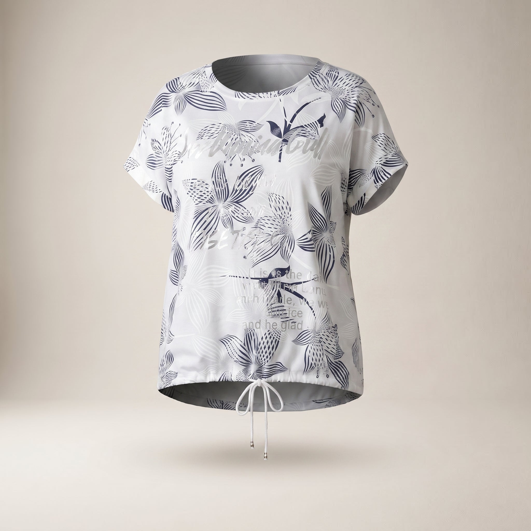 Tricou cu imprimeu floral și șnur în talie — hero_intins
