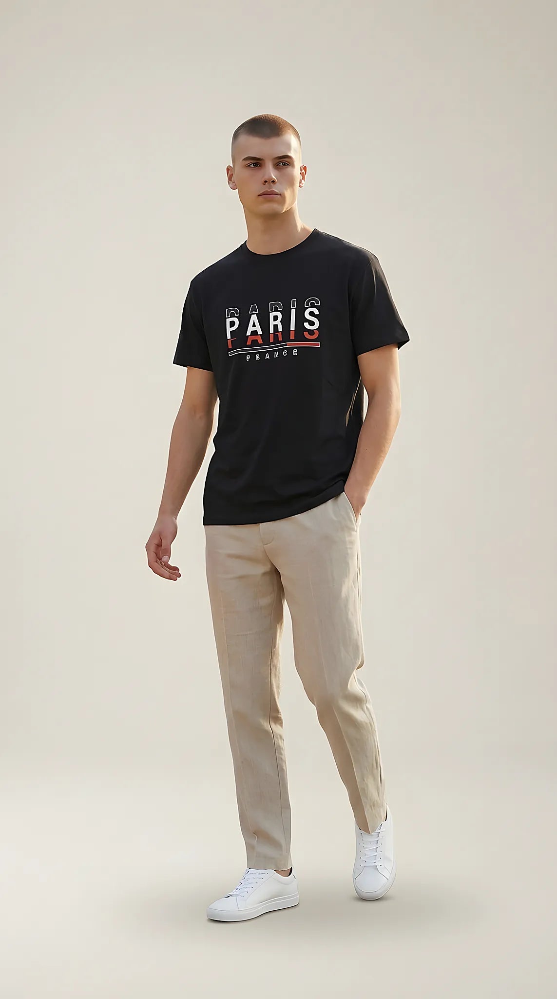 Tricou negru pentru bărbați zagora active cu imprimeu grafic 'paris france', din bumbac, stil casual modern | Mira Style