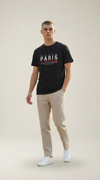 Tricou negru pentru bărbați zagora active cu imprimeu grafic 'paris france', din bumbac, stil casual modern | Mira Style