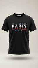 Tricou negru pentru bărbați zagora active cu imprimeu grafic 'paris france', din bumbac, stil casual modern