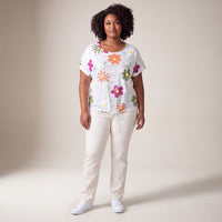 Tricou plus size floral, alb
