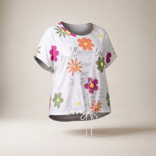 Tricou plus size floral, alb — vedere din față