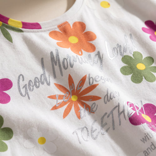 Tricou plus size floral, alb — detaliu material