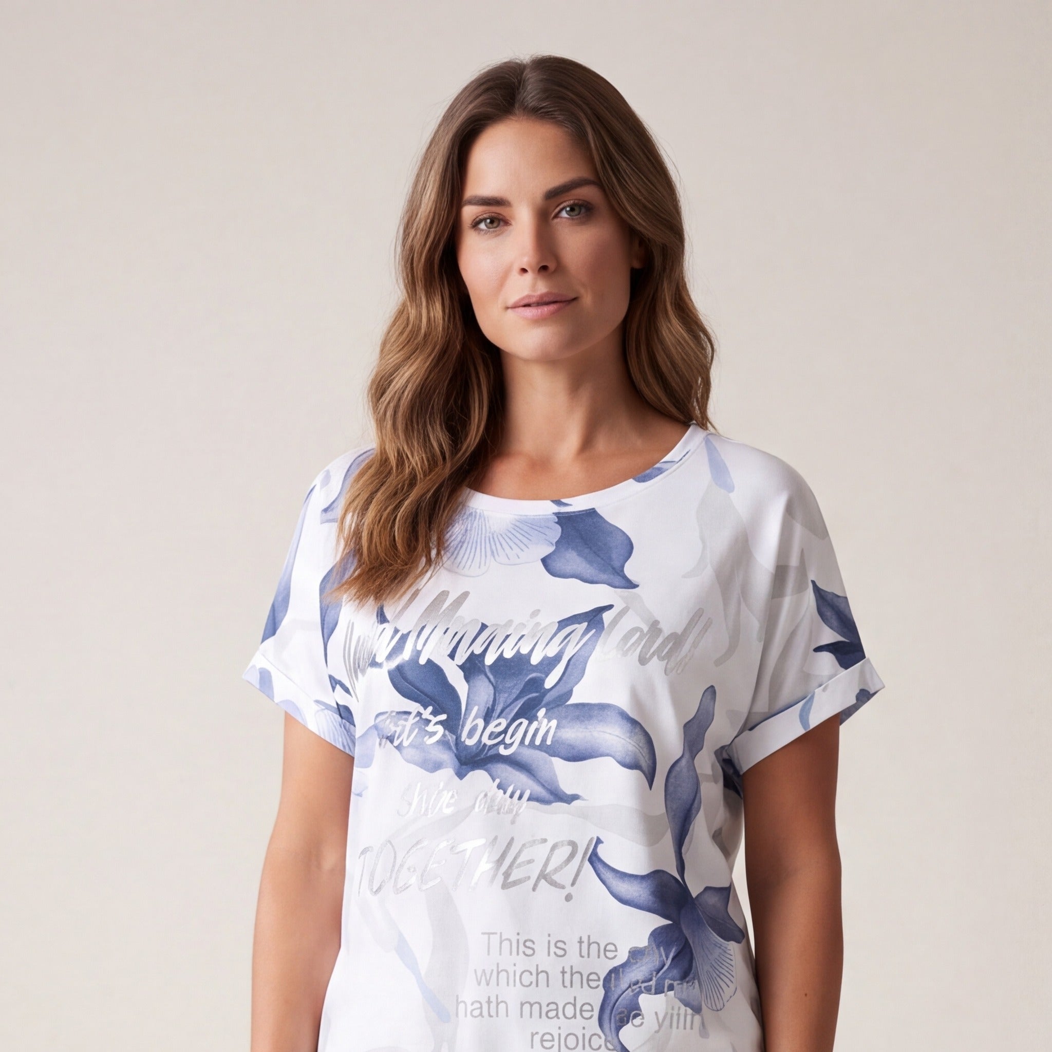 Tricou plus size cu imprimeu floral, alb — tryon_apropiat