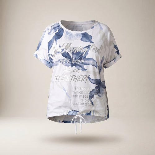 Tricou plus size cu imprimeu floral, alb — vedere din față