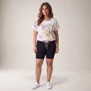 Tricou plus size cu imprimeu floral, alb — purtat, din față