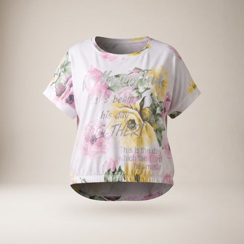 Tricou plus size cu imprimeu floral, alb — vedere din față