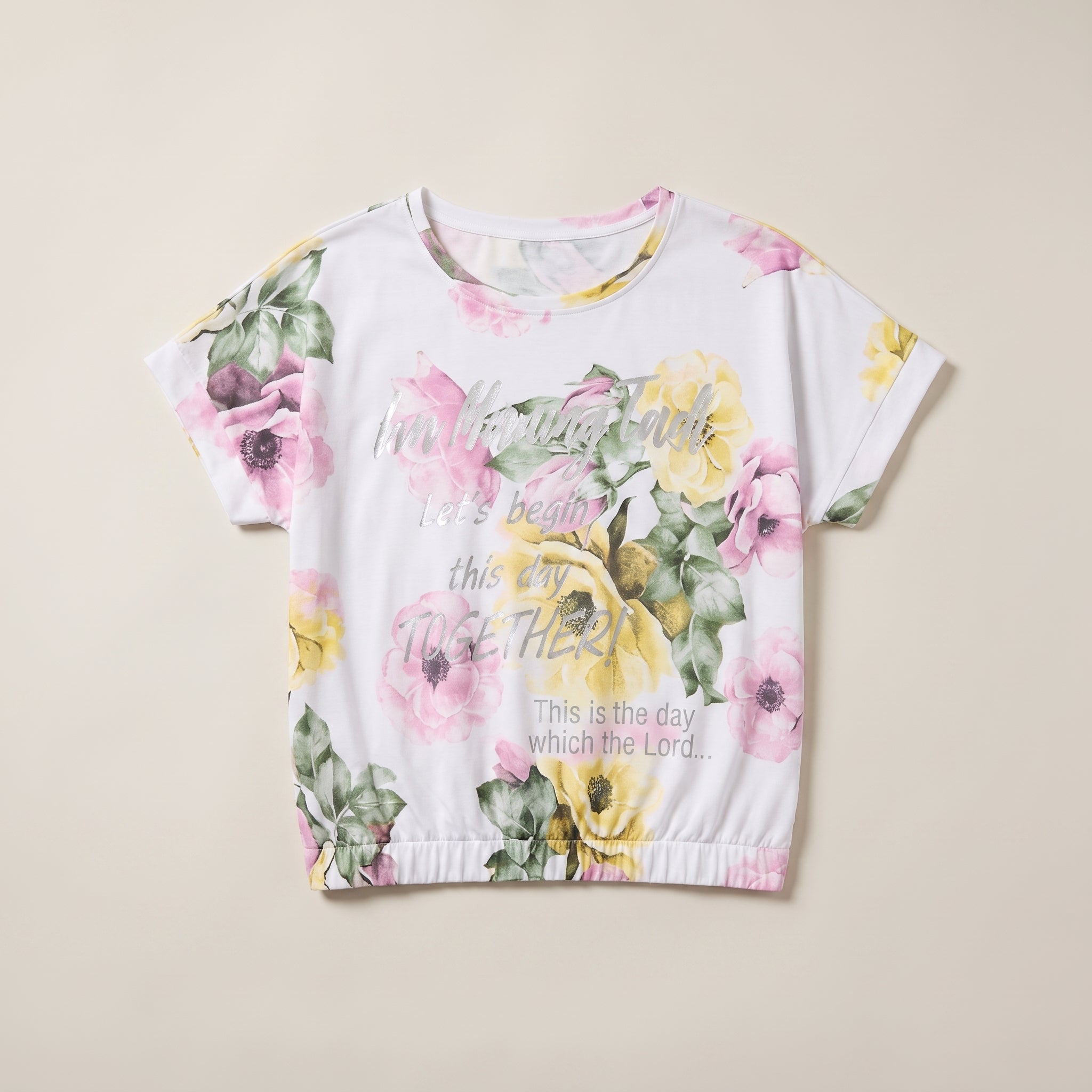 Tricou plus size cu imprimeu floral, alb — hero_intins
