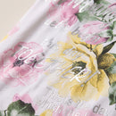 Tricou plus size cu imprimeu floral, alb — detaliu material