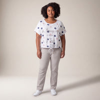 Tricou plus size cu imprimeu și șnur, alb