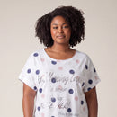 Tricou plus size cu imprimeu și șnur, alb — tryon_apropiat