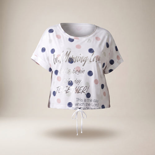 Tricou plus size cu imprimeu și șnur, alb — vedere din față