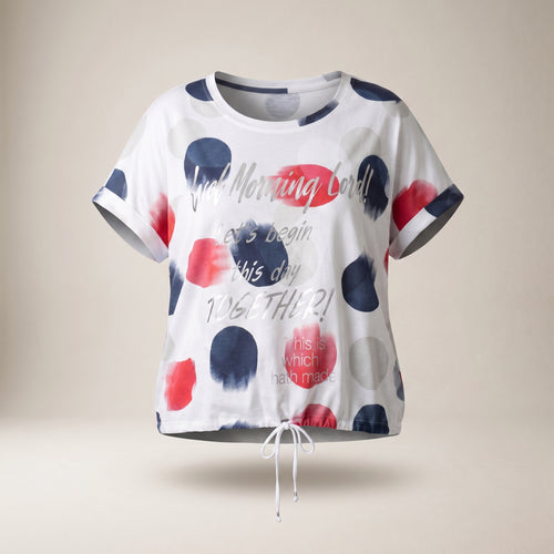 Tricou plus size cu imprimeu și șnur — vedere din față