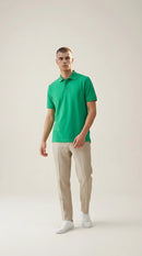 Tricou polo pentru bărbați, verde vibrant, cu mânecă scurtă, model casual din amestec de bumbac confortabil