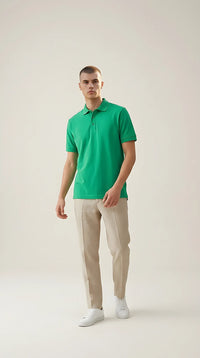 Tricou polo pentru bărbați, verde vibrant, cu mânecă scurtă, model casual din amestec de bumbac confortabil | Mira Style