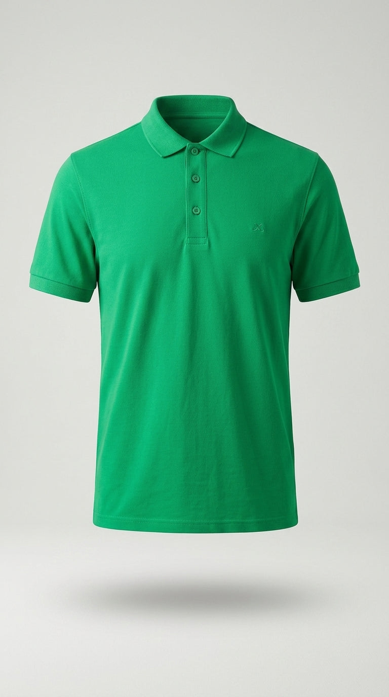 Tricou polo pentru bărbați, verde vibrant, cu mânecă scurtă, model casual din amestec de bumbac confortabil | Mira Style