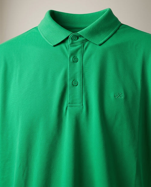 Tricou polo pentru bărbați, verde vibrant, cu mânecă scurtă, model casual din amestec de bumbac confortabil
