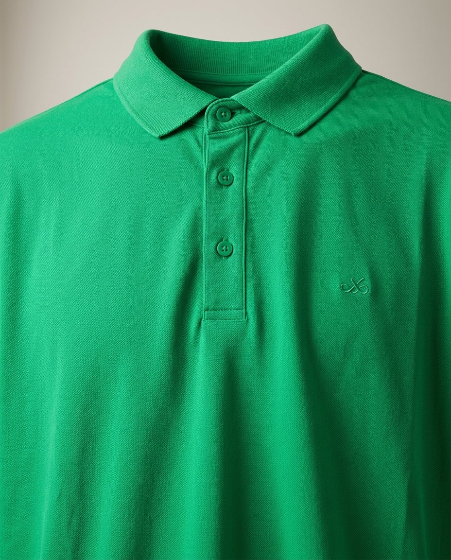 Tricou polo pentru bărbați, verde vibrant, cu mânecă scurtă, model casual din amestec de bumbac confortabil
